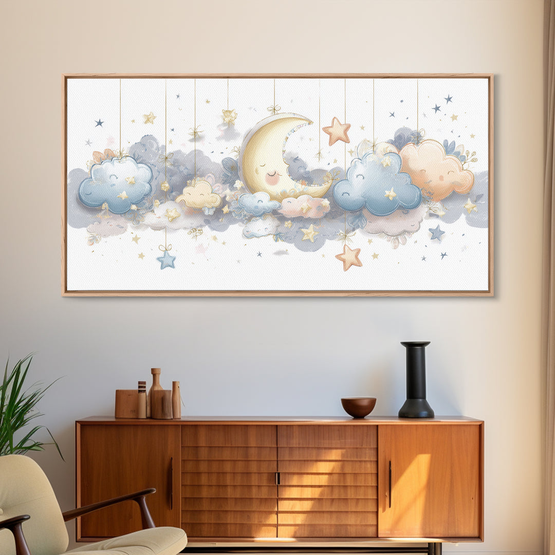 Moon Phase Mobile Canvas Print, Nursery Decor, Kids Wall Art, Abstract Art, Nursery, Room Decor, Textured Painting, NDE-2x1-71