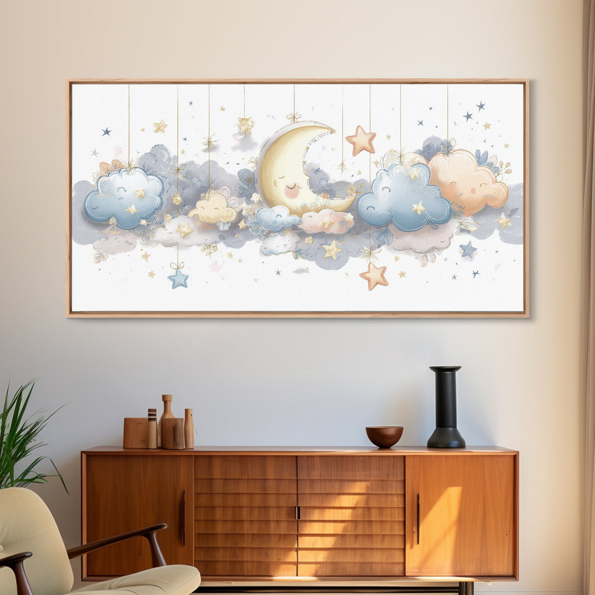 Moon Phase Mobile Canvas Print, Nursery Decor, Kids Wall Art, Abstract Art, Nursery, Room Decor, Textured Painting, NDE-2x1-71