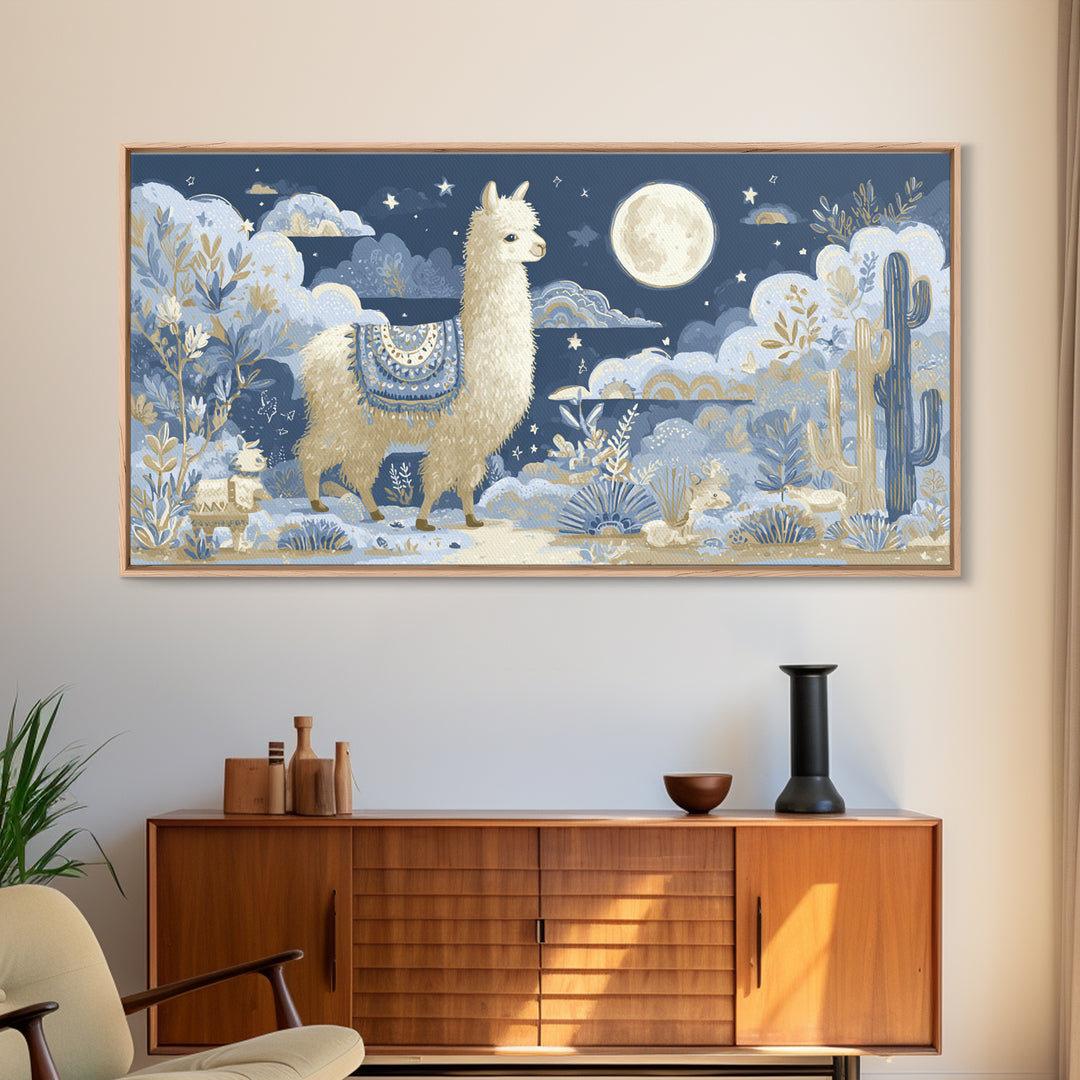 Cute Llama with Blanket Pattern Canvas Print, Nursery Decor, Playroom Decor, Nursery, Boy Nursery Decor, Gallery Decor, NDE-2x1-89