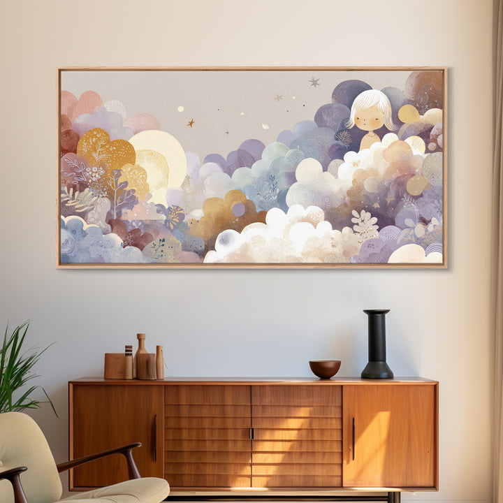 Pastel Rainbow with Soft Cloud Shapes Canvas Print, Nursery Decor, Floral Wall Art, Abstract Art, Nursery, Gallery Decor, NDE-2x1-93