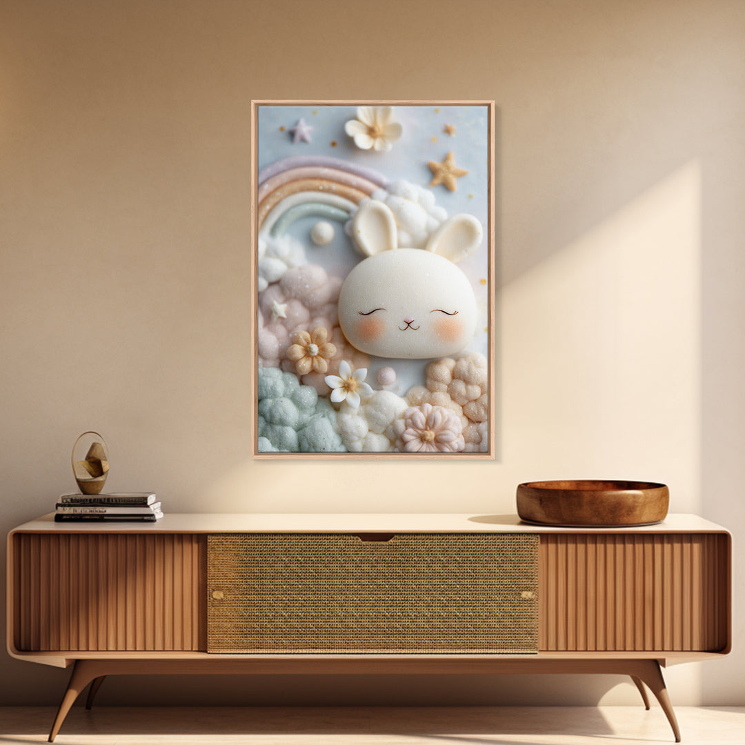 Cloud Rainbow and Raindrop Composition Framed Canvas Print, Nursery Decor, Canvas, Fine Art, Nursery, Playroom Decor, NDE-2x3-100