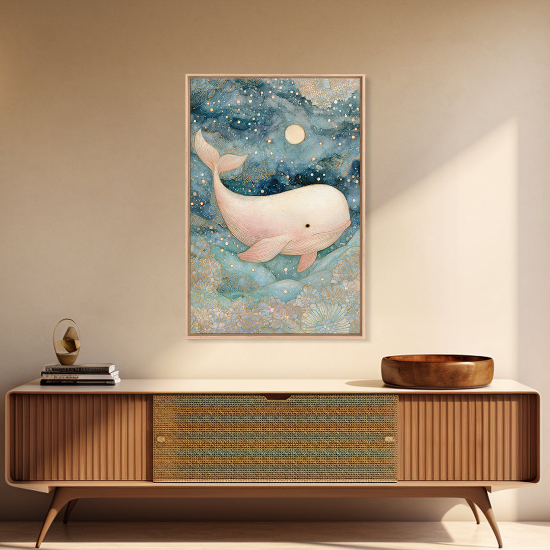 Baby Whale Swimming Through Stars Canvas Print, Nursery Decor, Gallery Decor, Fine Art, Nursery, Wall Art, Home Decor, NDE-2x3-16