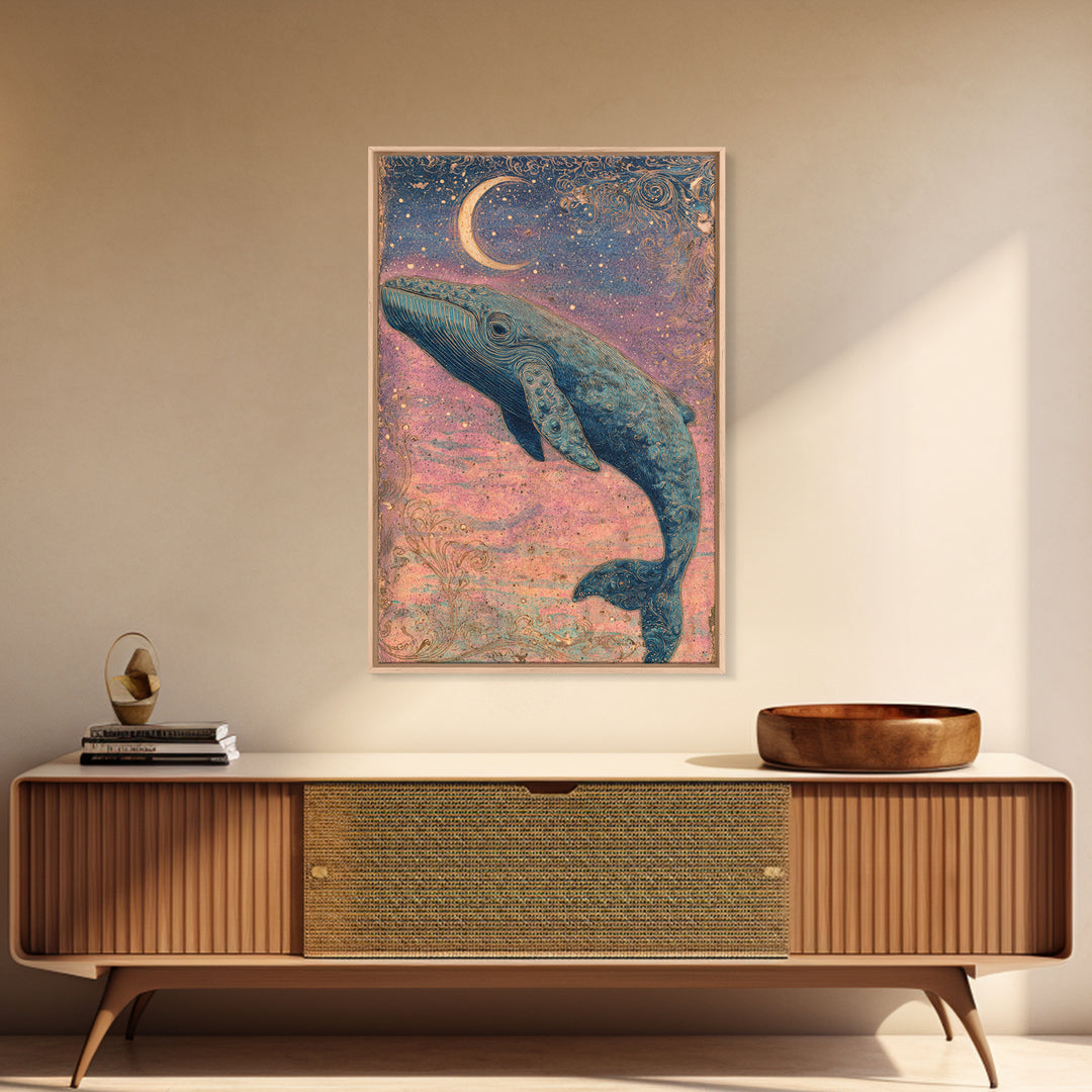 Sleeping Kitten on Crescent Moon Framed Canvas Print, Nursery Decor, Framed Wall Art, Fine Art, Nursery, Safari Nursery Decor, NDE-2x3-25