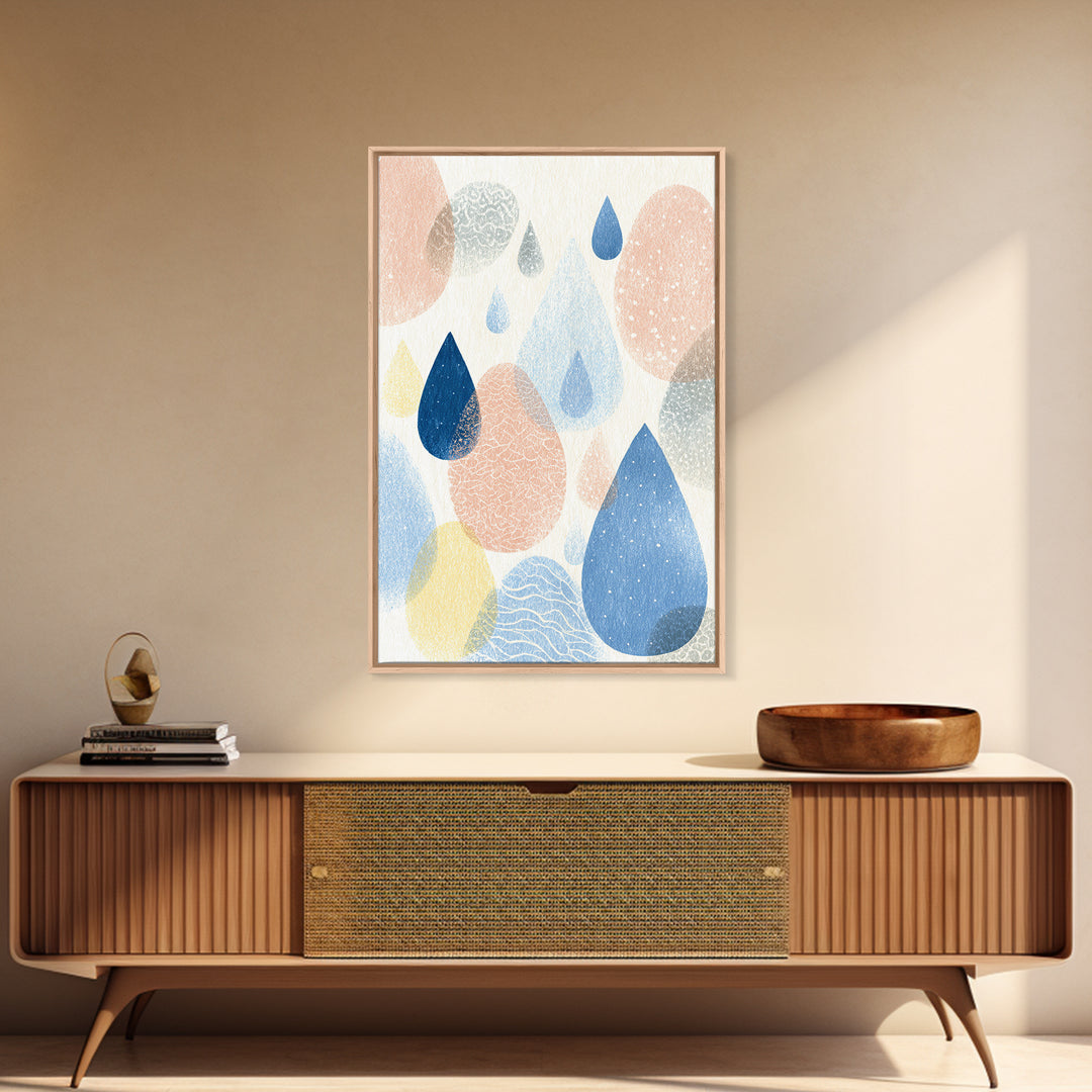 Cloud Rainbow and Raindrop Composition Framed Canvas Print, Nursery Decor, Wall Light, Fine Art, Nursery, Statement Artwork, NDE-2x3-28