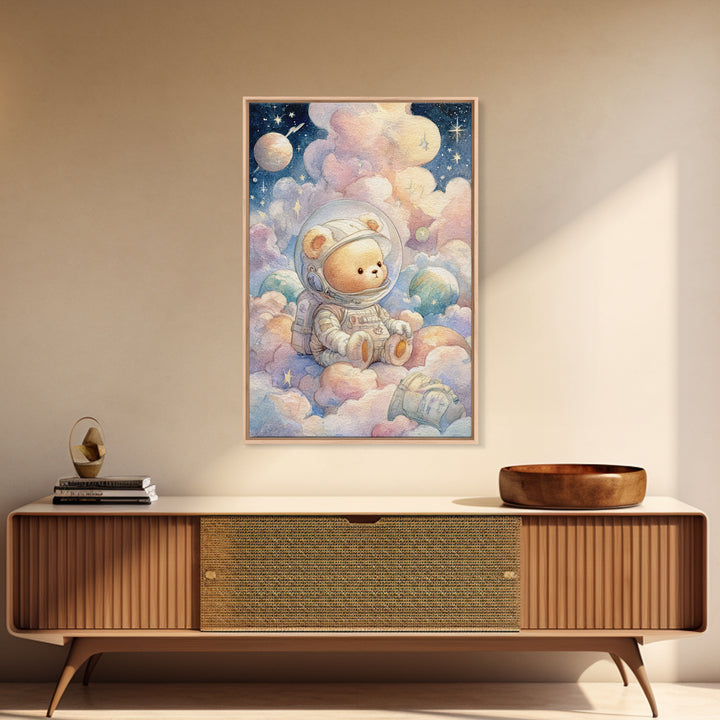Little Astronaut Bear Framed Canvas Print, Nursery Decor, Wall Decals, Abstract Art, Nursery, Girl Nursery Decor, NDE-2x3-47