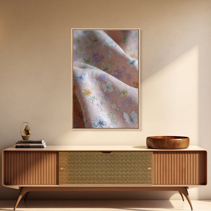 Pastel Butterfly and Wildflower Pattern Framed Canvas Print, Nursery Decor, Home Decor, Fine Art, Nursery, Nursery Art, NDE-2x3-48