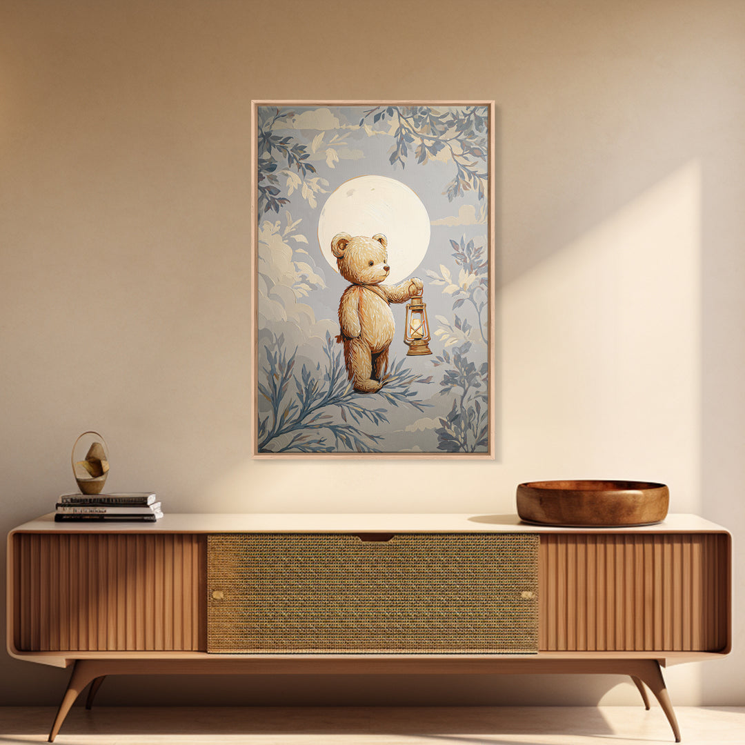 Storybook Bear with Little Lantern Canvas Print, Nursery Decor, Playroom Decor, Fine Art, Nursery, Boy Nursery Decor, NDE-2x3-65