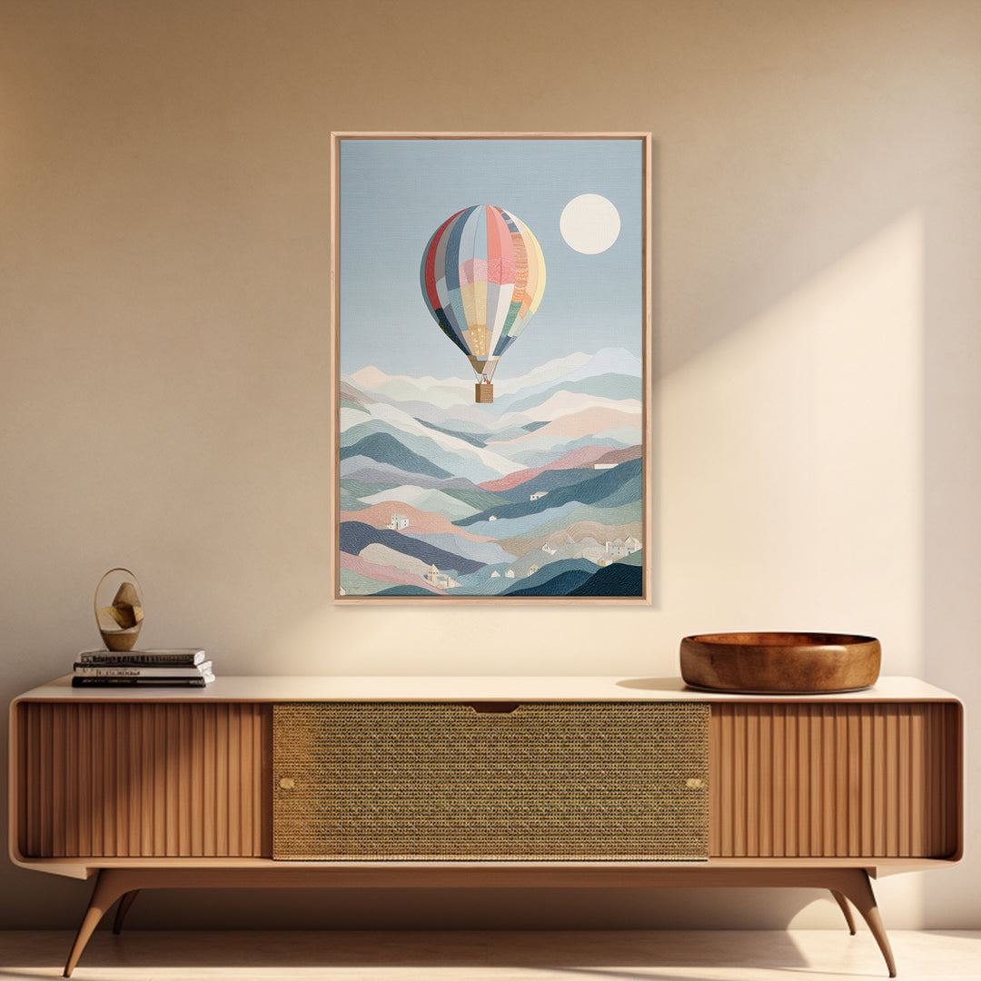 Hot Air Balloon Drifting Framed Canvas Print, Nursery Decor, Playroom Decor, Nursery, Boy Nursery Decor, Gallery Decor, NDE-2x3-68