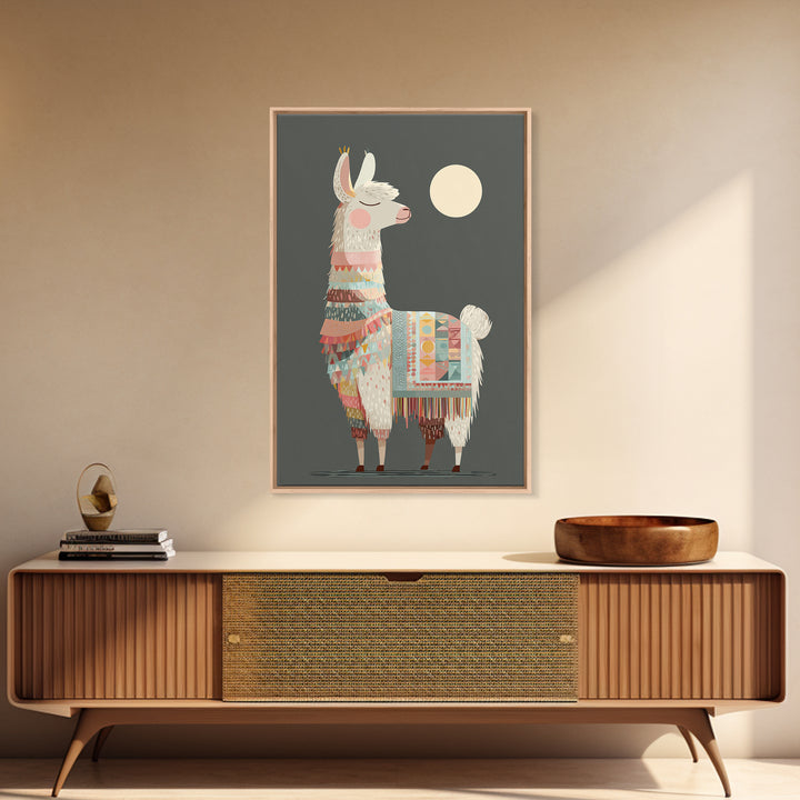 Cute Llama with Blanket Pattern Canvas Print, Nursery Decor, Safari Nursery Decor, Nursery, Modern Decor, Fine Art Print, NDE-2x3-77