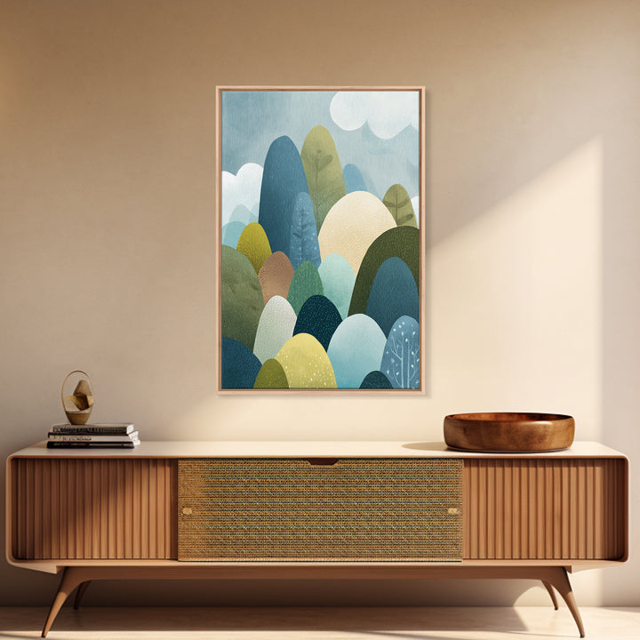 Calm Mountain Nursery Landscape Framed Canvas Print, Nursery Decor, Bedroom Decor, Fine Art, Nursery, Floral Wallpaper, NDE-2x3-80