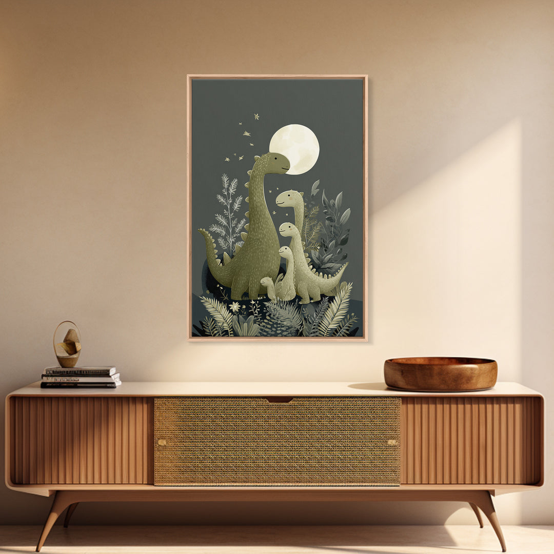 Gentle Dinosaur Family Framed Canvas Print, Nursery Decor, Nursery Wall Decals, Fine Art, Nursery, Textured Painting, NDE-2x3-87