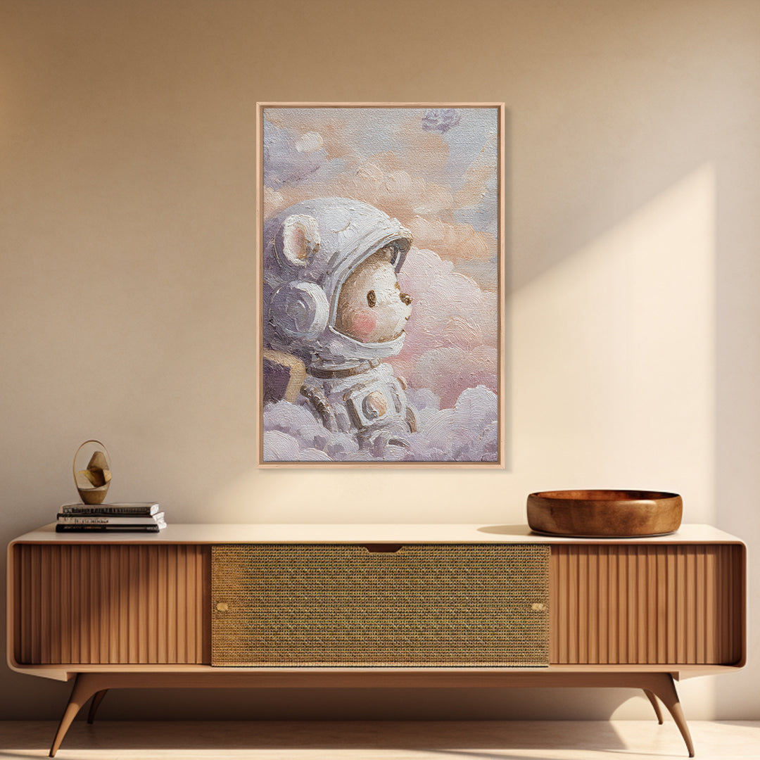 Little Astronaut Bear Canvas Print, Nursery Decor, Nursery Wall Decal, Oil Painting, Nursery, Minimalist Decor, NDE-2x3-95