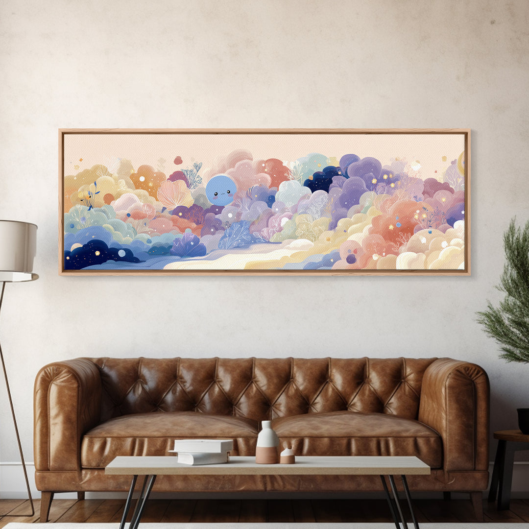 Pastel Rainbow with Soft Cloud Shapes Canvas Print, Nursery Decor, Boy Nursery Decor, Abstract Art, Nursery, Contemporary Art, NDE-3x1-41