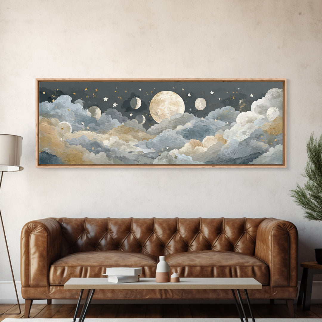 Moon Phase Mobile Canvas Print, Nursery Decor, Fine Art, Nursery, Floral Wall Art, Botanical Wall Art, Safari Nursery Decor, NDE-3x1-43