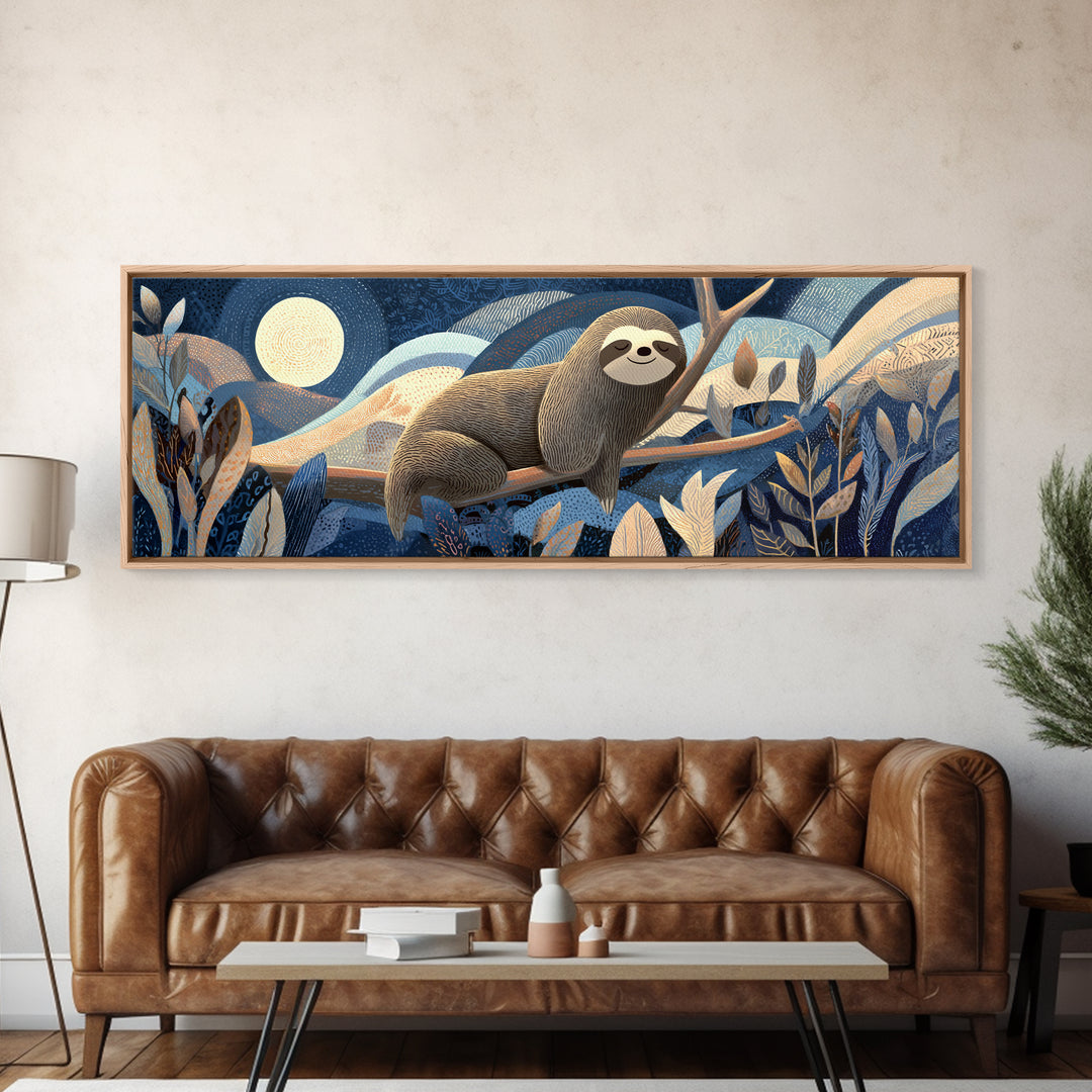 Sleepy Sloth Hanging from Branch Canvas Print, Nursery Decor, Safari Nursery Decor, Nursery, Modern Decor, Fine Art Print, NDE-3x1-46