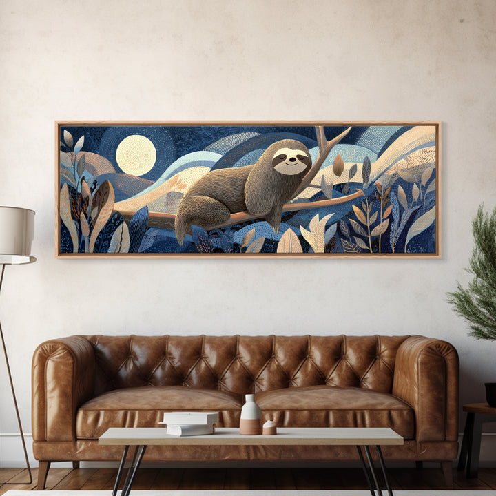 Sleepy Sloth Hanging from Branch Canvas Print, Nursery Decor, Safari Nursery Decor, Nursery, Modern Decor, Fine Art Print, NDE-3x1-46