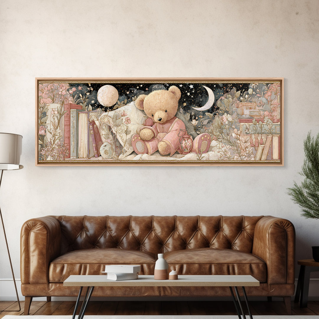 Storybook Bear with Little Lantern Canvas Print, Nursery Decor, Kids Wall Art, Abstract Art, Nursery, Room Decor, NDE-3x1-49