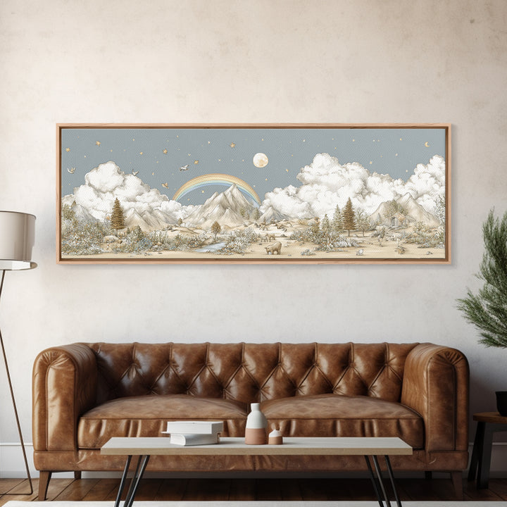 Calm Mountain Nursery Landscape Framed Canvas Print, Nursery Decor, Luxury Decor, Fine Art, Nursery, Nursery Wall Art, NDE-3x1-64