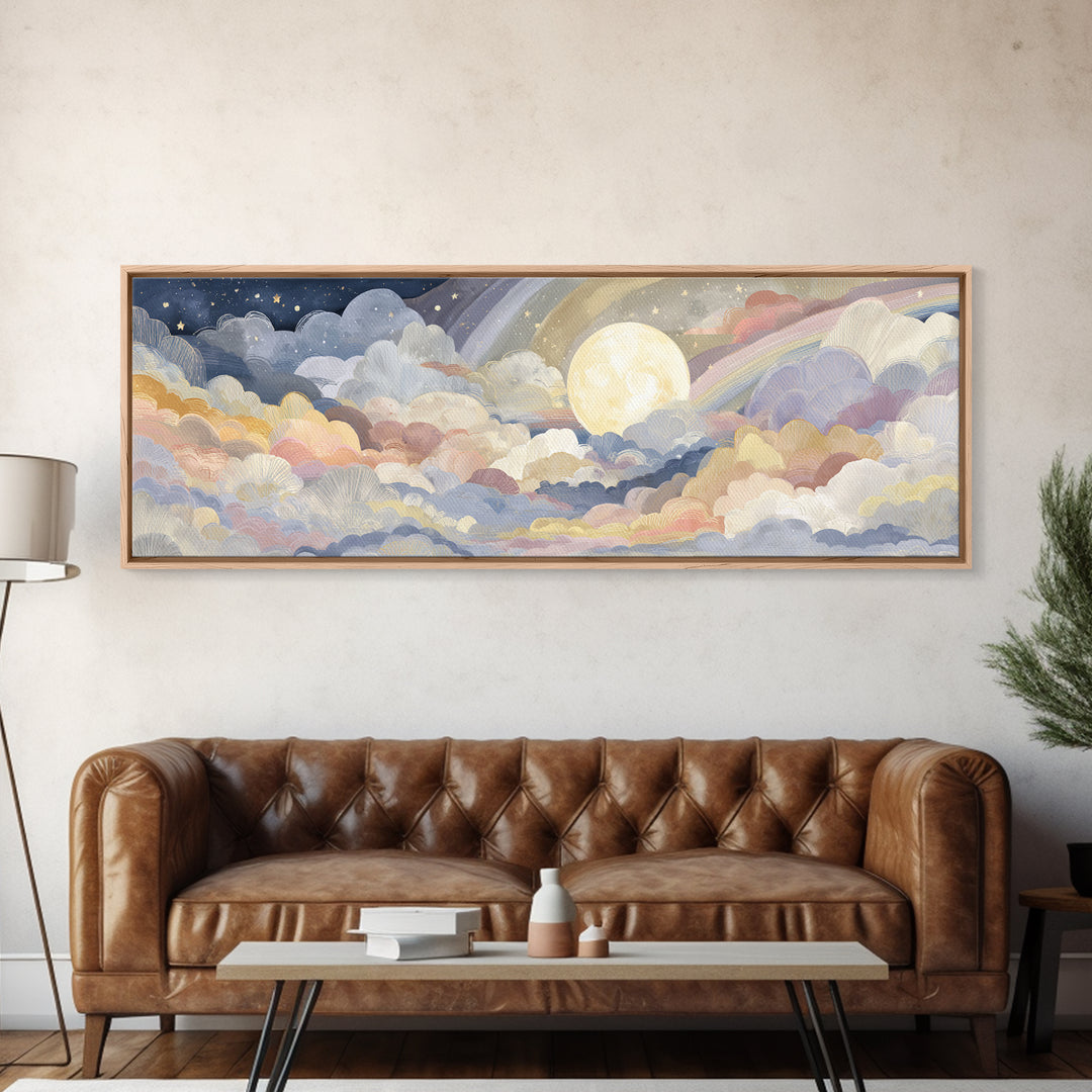 Pastel Rainbow with Soft Cloud Shapes Canvas Print, Nursery Decor, Boy Nursery Decor, Abstract Art, Nursery, Contemporary Art, NDE-3x1-65