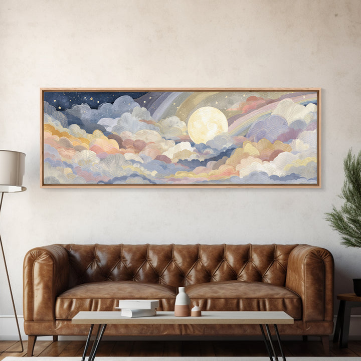 Pastel Rainbow with Soft Cloud Shapes Canvas Print, Nursery Decor, Boy Nursery Decor, Abstract Art, Nursery, Contemporary Art, NDE-3x1-65