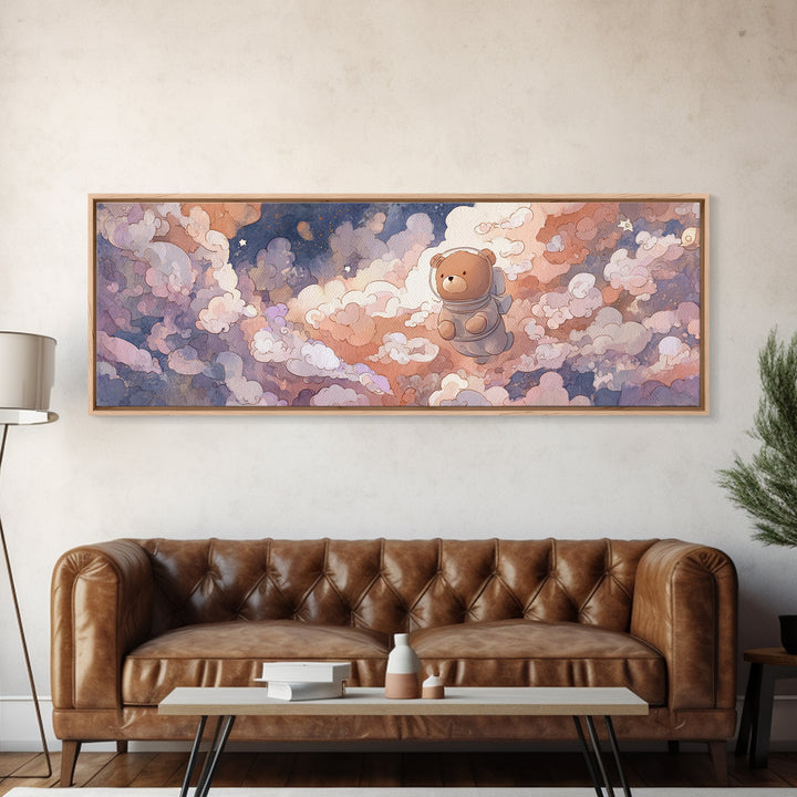 Little Astronaut Bear Framed Canvas Print, Nursery Decor, Statement Artwork, Fine Art, Nursery, Nursery Wall Art, NDE-3x1-7