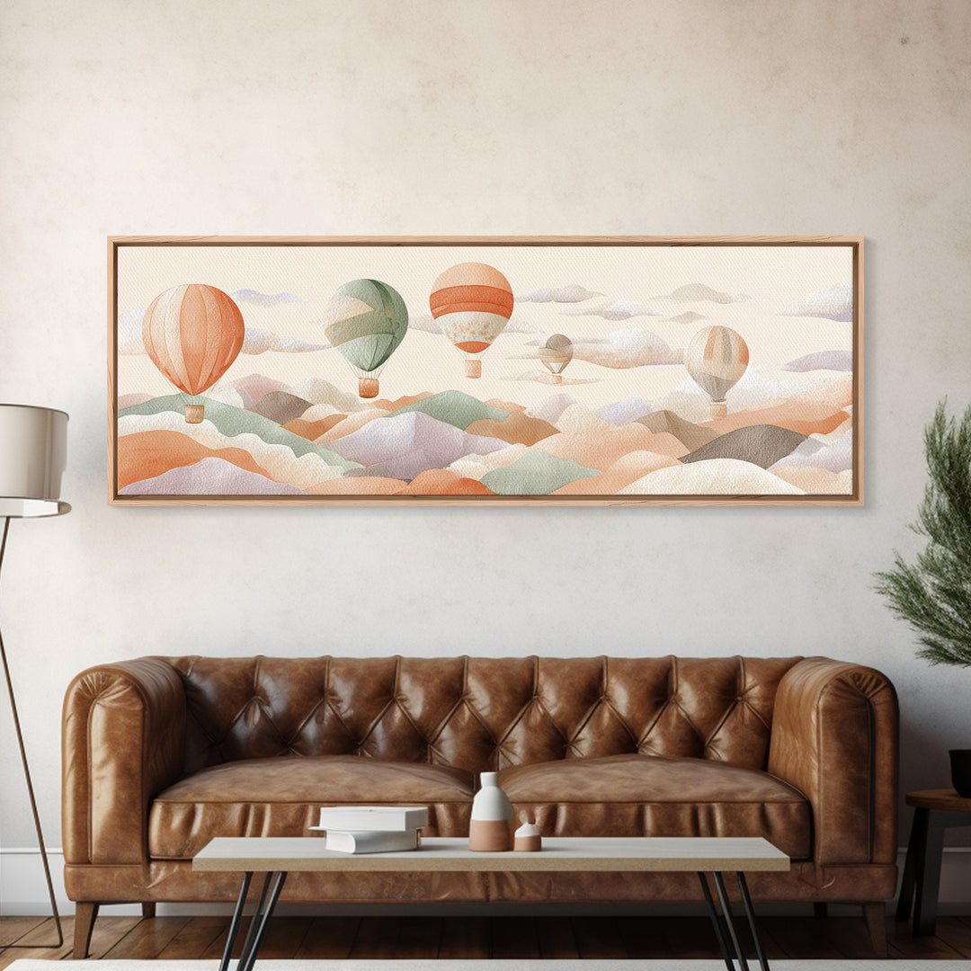 Hot Air Balloon Drifting Canvas Print, Nursery Decor, Art Print, Fine Art, Nursery, Woodland Nursery Decor, Nursery Prints, NDE-3x1-76