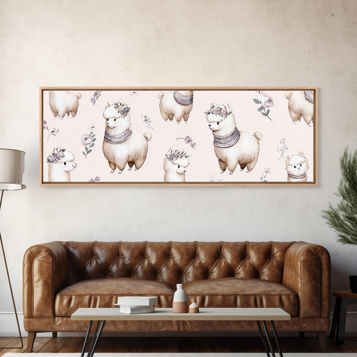 Cute Llama with Blanket Pattern Canvas Print, Nursery Decor, Nursery Wall Decal, Oil Painting, Nursery, Minimalist Decor, NDE-3x1-85
