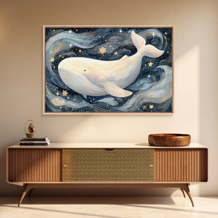 Baby Whale Swimming Through Stars Canvas Print, Nursery Decor, Wall Light, Fine Art, Nursery, Statement Artwork, Boho Decor, NDE-3x2-12