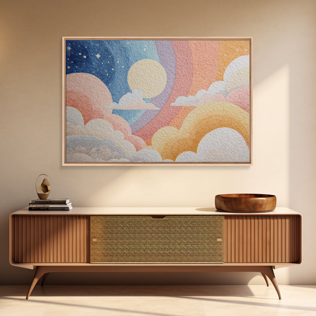 Pastel Rainbow with Soft Cloud Shapes Canvas Print, Nursery Decor, Modern Decor, Abstract Art, Nursery, Wall Decor, Art Print, NDE-3x2-53