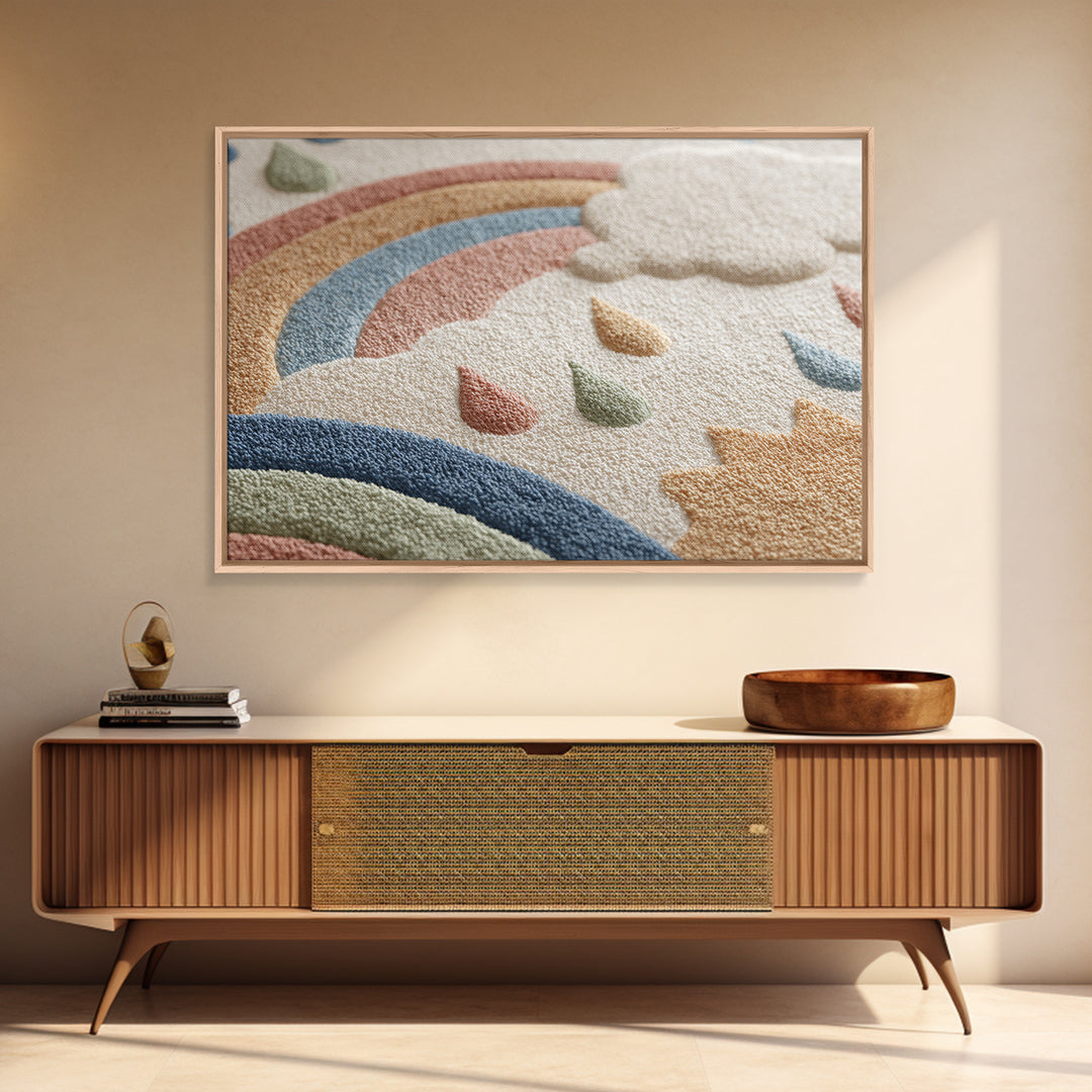 Cloud Rainbow and Raindrop Composition Canvas Print, Nursery Decor, Contemporary Art, Fine Art, Nursery, Wall Decals, NDE-3x2-72