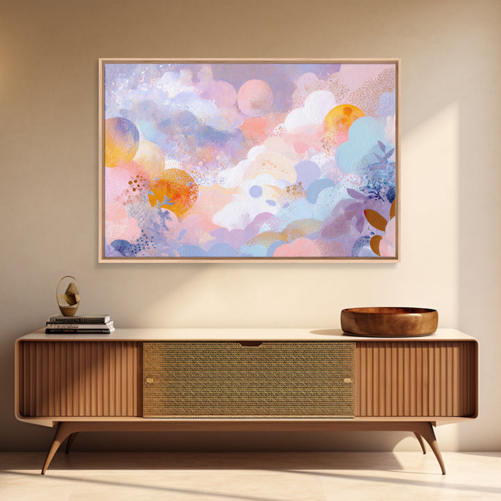 Pastel Rainbow with Soft Cloud Shapes Framed Canvas Print, Nursery Decor, Room Decor, Abstract Art, Nursery, Framed Wall Art, NDE-3x2-77
