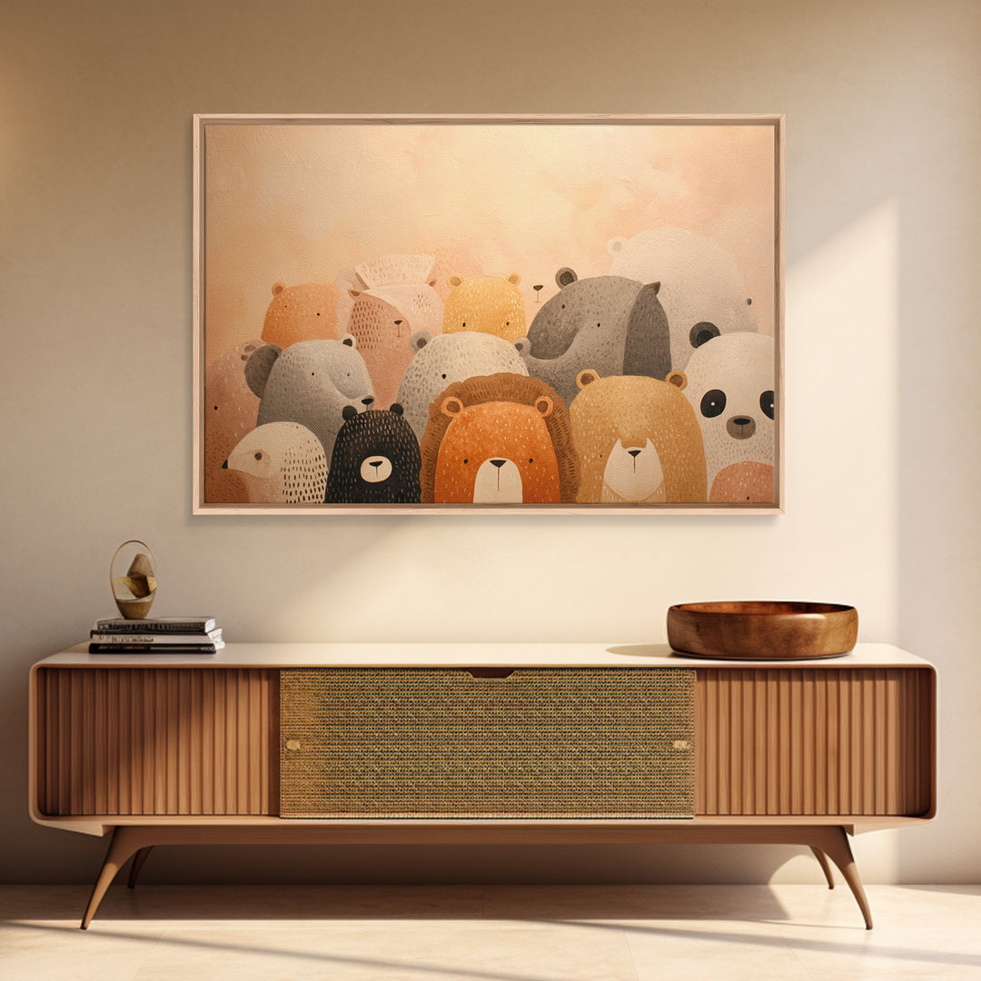 Cute Safari Animals Framed Canvas Print, Nursery Decor, Floral Wallpaper, Oil Painting, Nursery, Fine Art Print, NDE-3x2-8