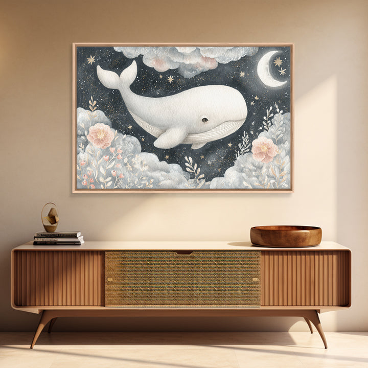 Baby Whale Swimming Through Stars Canvas Print, Nursery Decor, Wall Decor, Fine Art, Nursery, Woodland Nursery Decor, NDE-3x2-84
