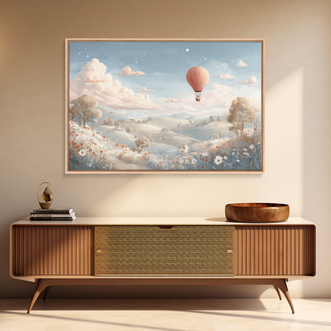 Hot Air Balloon Drifting Canvas Print, Nursery Decor, Art Print, Fine Art, Nursery, Woodland Nursery Decor, Nursery Prints, NDE-3x2-88