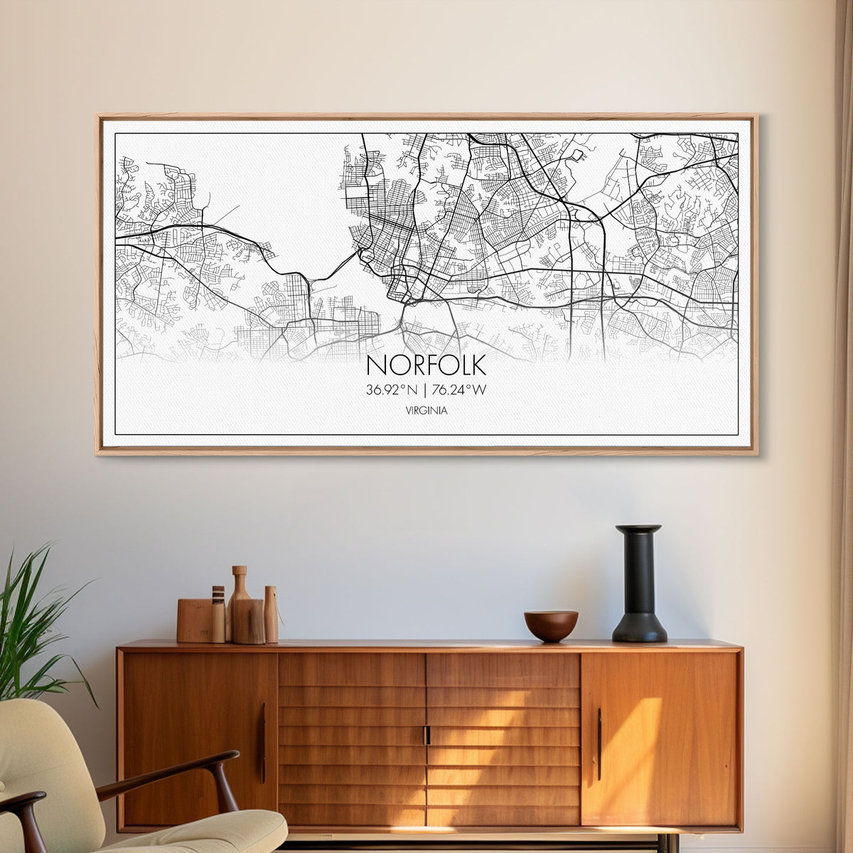 Norfolk City Map, Virginia Art, Map Print, Minimalist Wall Art, Wall Art, Canvas Art, Cabin Wall Art, Southern Wall Décor, Unique Wall Art