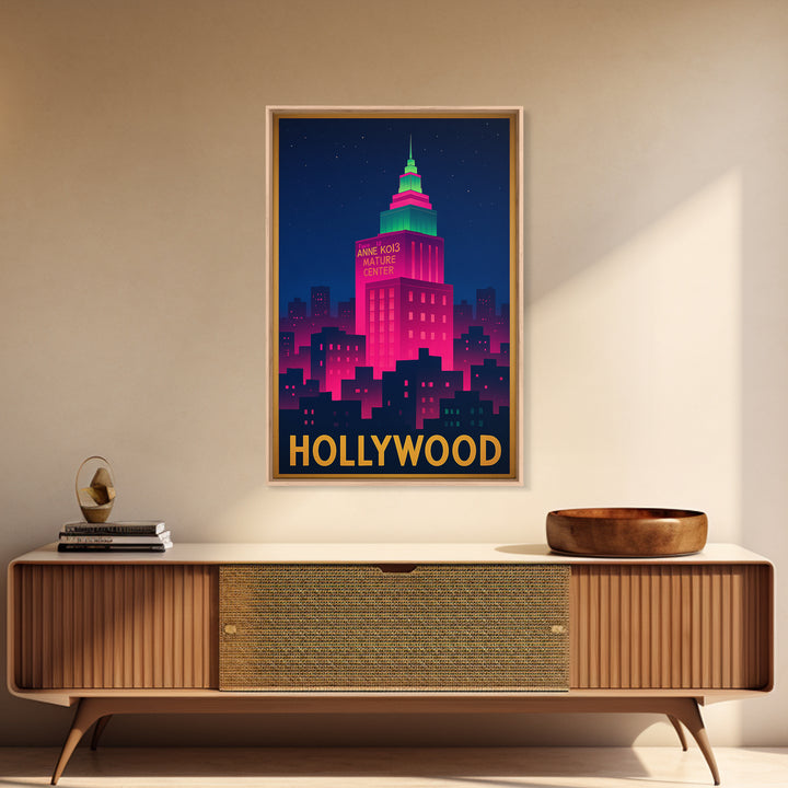 Hollywood Florida Travel Poster, Framed Canvas Print, Cyberpunk Style City Art, Hollywood Wall Art, Eclectic Wall Decor, Fine Art Print