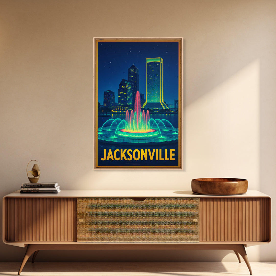 Jacksonville Florida Travel Poster, Canvas Print, Neon Skyline Art Wall Art, Jacksonville Poster Print, Vintage Travel Art, City Art Print