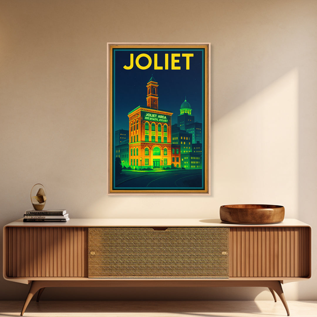 Joliet Travel Poster, Canvas Print, Electric Night Poster Art, Joliet Poster Print, Travel Wall Art, Vintage City Poster, Retro Travel Print