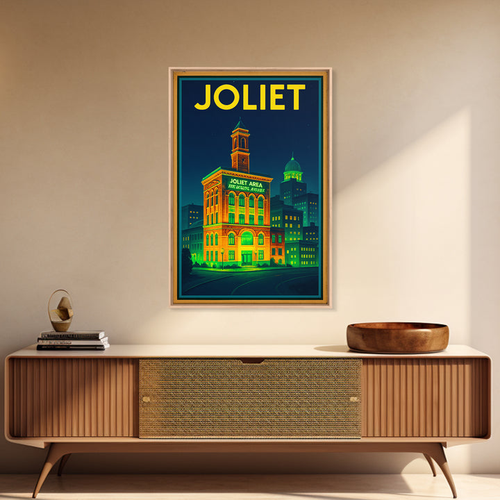Joliet Travel Poster, Canvas Print, Electric Night Poster Art, Joliet Poster Print, Travel Wall Art, Vintage City Poster, Retro Travel Print