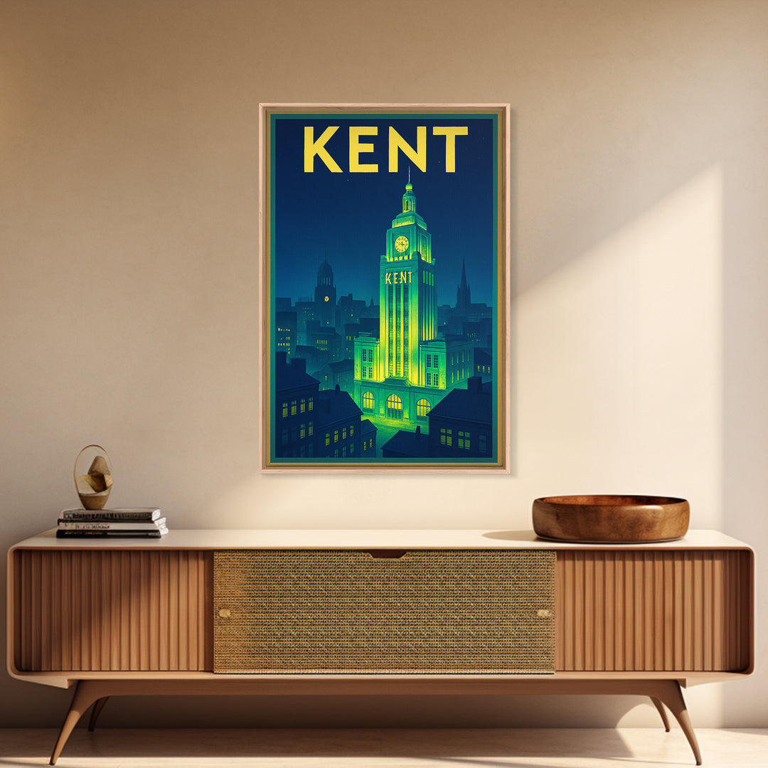 Kent Travel Poster, Canvas Print, Neon City Skyline Wall Art, Kent Poster Print, Retro Travel Print, Mid Century Wall Art, Home Office Decor