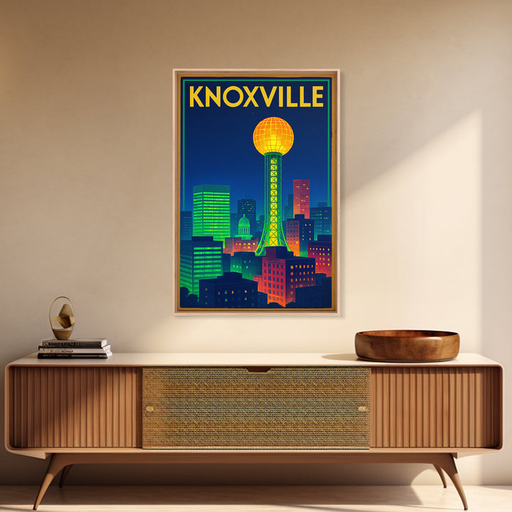 Knoxville Travel Poster, Framed Canvas Print, Retro Neon Travel Art, Knoxville Art Print, Retro Travel Print, Travel Wall Art, Design 2