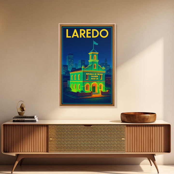 Laredo Travel Poster, Framed Canvas Print, Electric Night Poster Art, Laredo Poster Print, Modern Wall Decor, Retro Travel Print