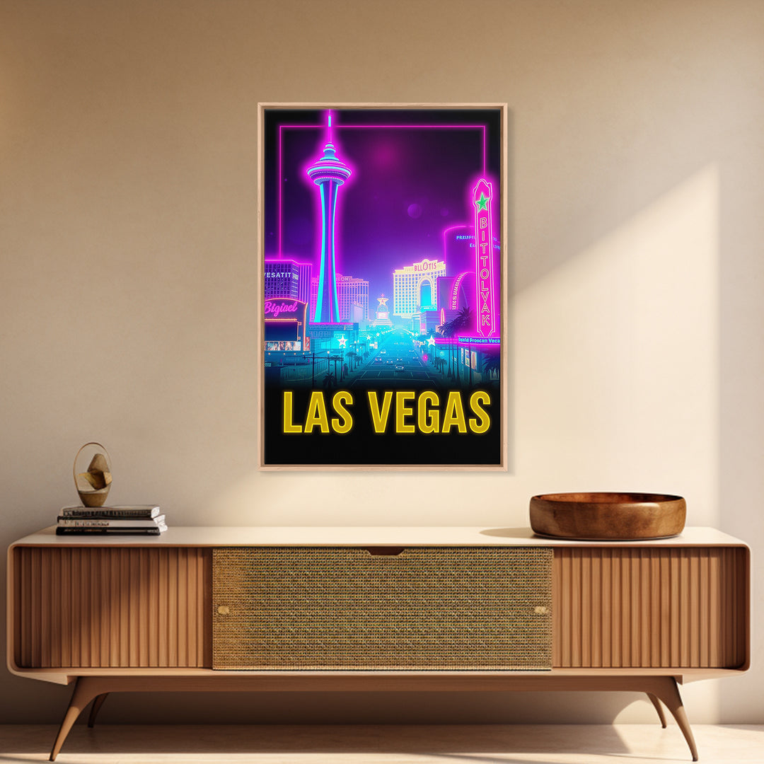 Las Vegas Travel Poster, Canvas Print, Retro Neon Travel Art, Las Vegas City Art, City Art Print, Travel Art Print, Modern Wall Decor