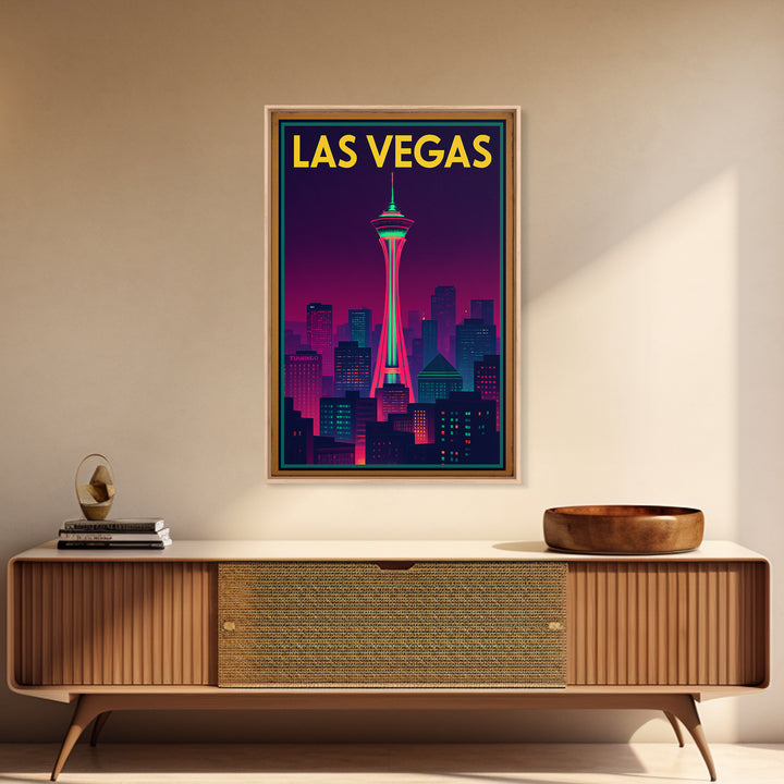 Las Vegas Travel Poster, Canvas Print, Retro Neon Travel Art, Las Vegas Wall Art, City Illustration, Eclectic Wall Decor, Home Office Decor