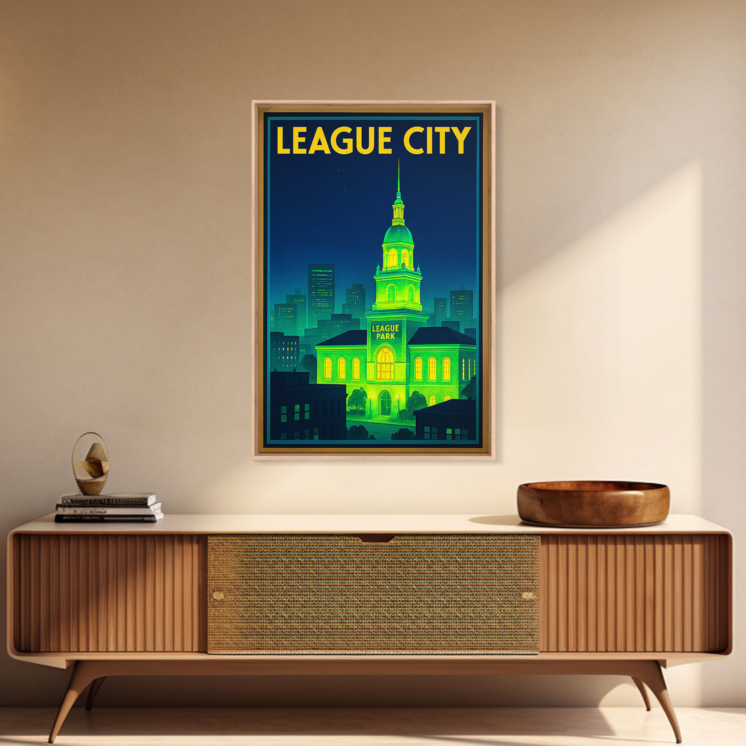 League City Travel Poster, Canvas Print, Electric Night Poster Art, League City Poster Print, Home Office Decor, Watercolor City Skyline
