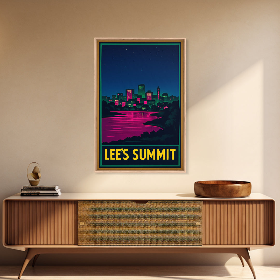 Lee'S Summit Missouri Travel Poster, Canvas Print, Neon Skyline Wall Art, Lee'S Summit Travel Art, Vintage City Art, Travel Art Print