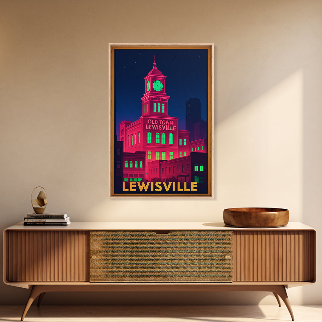 Lewisville Texas Travel Poster, Canvas Print, Cyberpunk Style City Art, Lewisville Travel Art, Modern Wall Decor, Eclectic Wall Decor