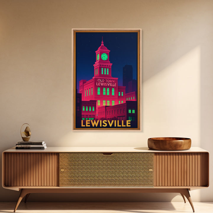 Lewisville Texas Travel Poster, Canvas Print, Cyberpunk Style City Art, Lewisville Travel Art, Modern Wall Decor, Eclectic Wall Decor
