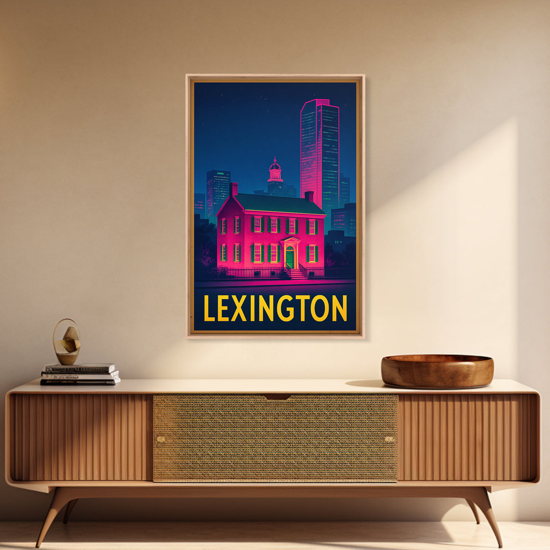 Lexington Kentucky Travel Poster, Framed Canvas Print, Electric Night Poster Art, Lexington Wall Art, Vintage City Art, Mid Century Wall Art