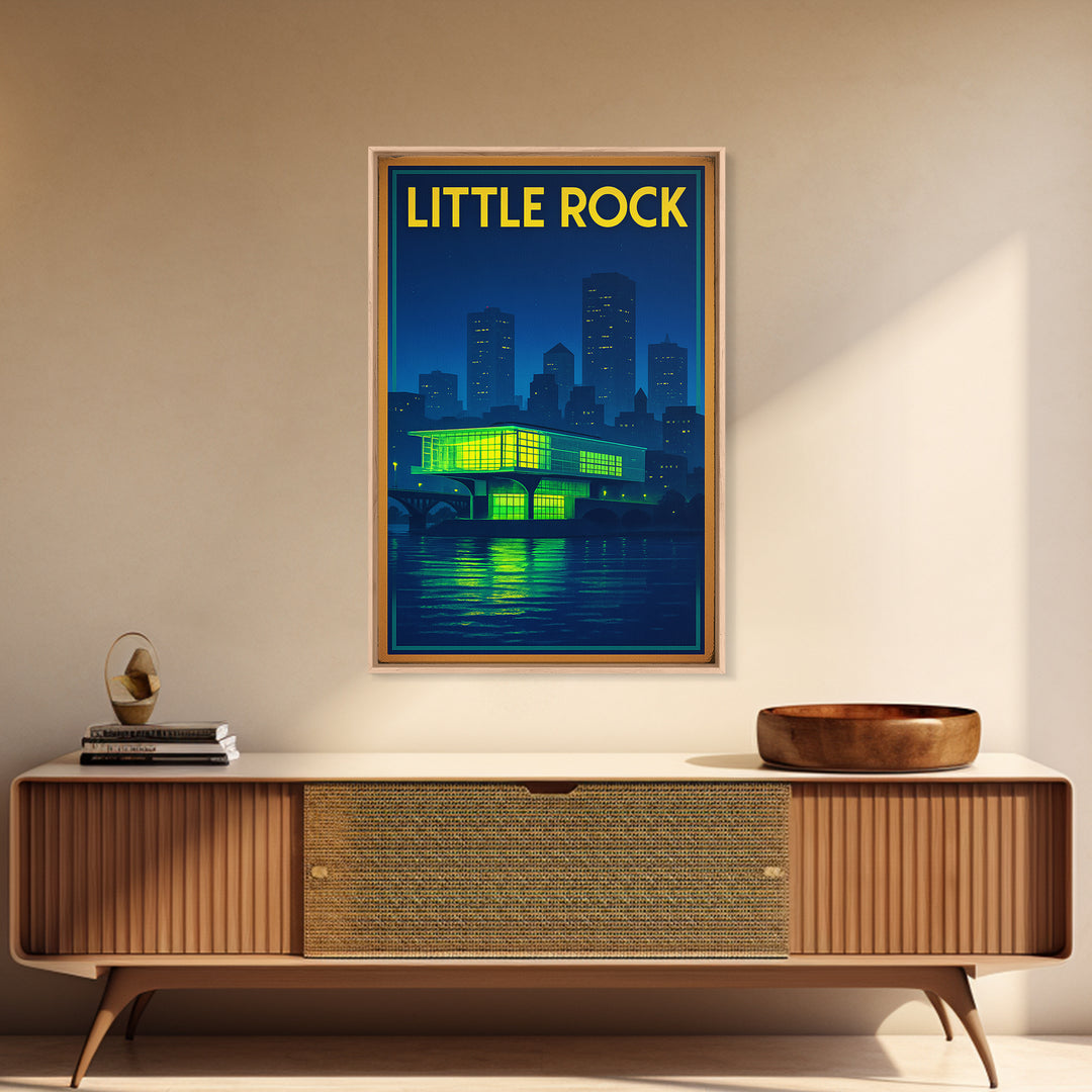 Little Rock Travel Poster, Canvas Print, Retro Neon Travel Art, Little Rock Travel Art, Wanderlust Decor, City Art Print, Gift For Travelers